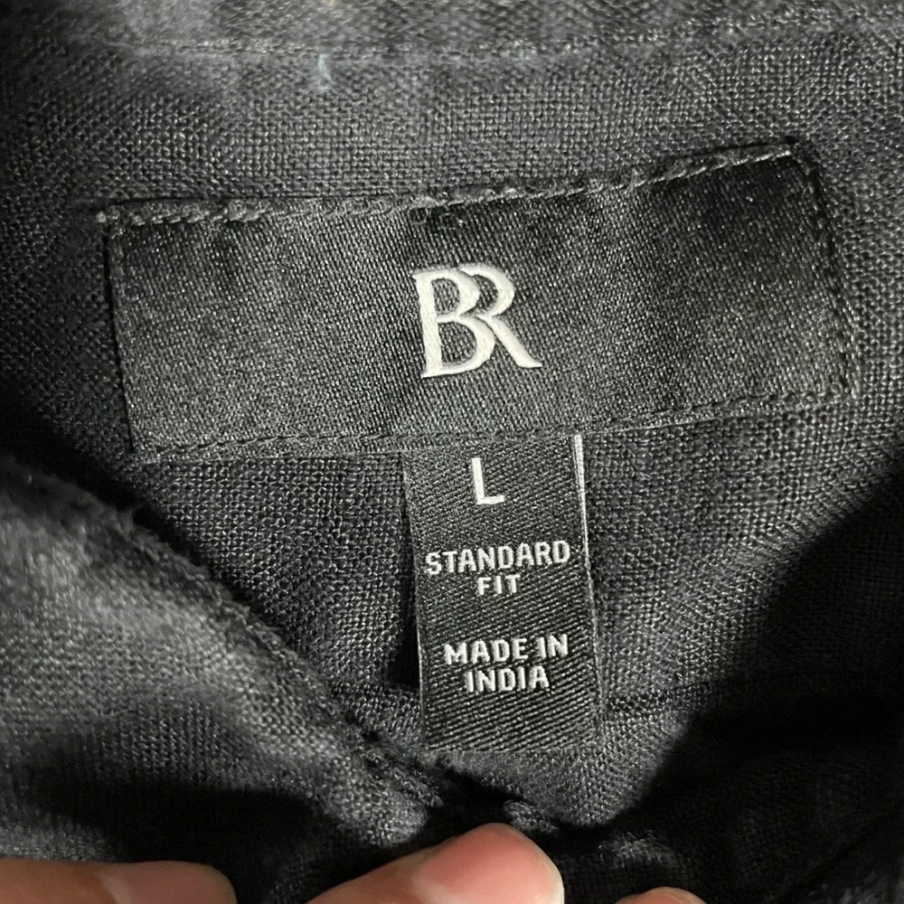 Banana Republic Mens 100% Linen Button Down Shirt Large Long Sleeve Black